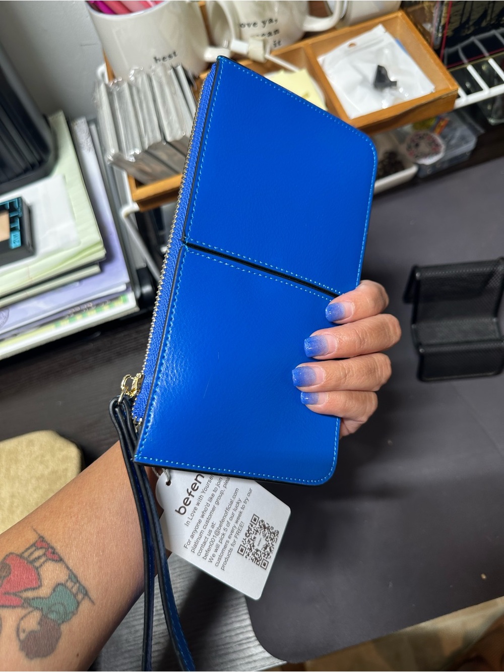 Blue Wristlet Phone Wallet Case with Card Slots